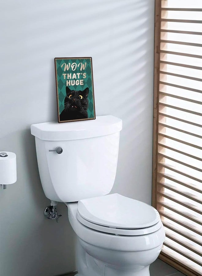 MAKABEE Funny Black Cat Bathroom Wall Art - Wow That's Huge, Vintage Tin Sign Decor is Cute Gifts for Cat Lovers, 8x12 Inch - Image 2